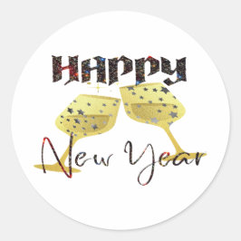 Pegatina Redonda Feliz Año Nuevo 2024