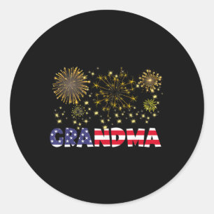 Pegatina Redonda Feliz Año Nuevo 2025 Abuela Familia Bandera Americ
