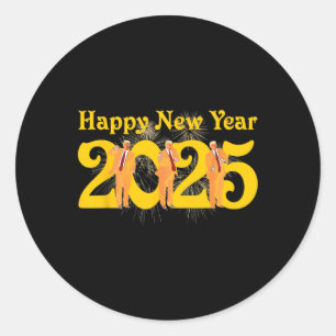Pegatina Redonda Feliz Año Nuevo 2025 Ce de divertidos fuegos artif