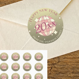 Pegatina Redonda Feliz año nuevo 2025 dorado rosa