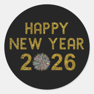 Pegatina Redonda Feliz Año Nuevo 2026