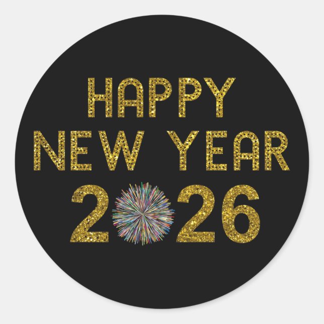 Pegatina Redonda Feliz Año Nuevo 2026 (Anverso)