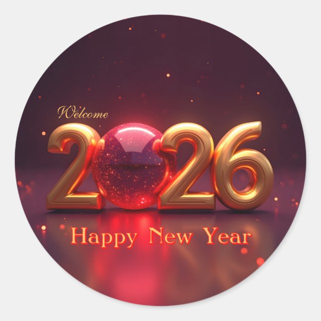 Pegatina Redonda Feliz Año Nuevo 2026 (Anverso)