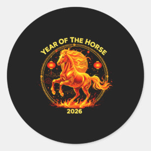 Pegatina Redonda Feliz Año Nuevo 2026 Año Nuevo Chino Caballo Zodia