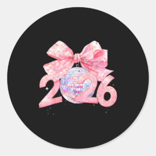 Pegatina Redonda Feliz Año Nuevo 2026 Bola de Discoteca Nk Coquette