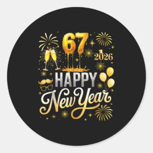Pegatina Redonda Feliz Año Nuevo 2026 Fiesta de Nochevieja 67 Seis