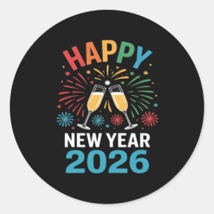 Pegatina Redonda Feliz Año Nuevo 2026 Fiesta Divertida Nochevieja 2
