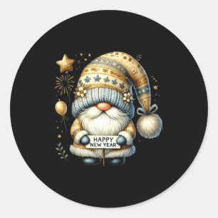 Pegatina Redonda Feliz Año Nuevo 2026 Gnome Acuarela Gnome Año Nuev