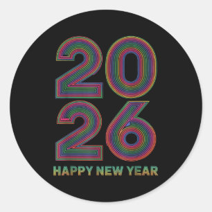 Pegatina Redonda Feliz Año Nuevo 2026 Nochevieja