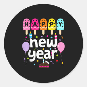 Pegatina Redonda Feliz Año Nuevo 2026 Nochevieja Fiestas Chicas