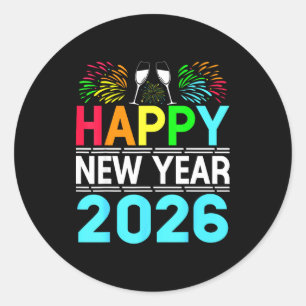 Pegatina Redonda Feliz Año Nuevo 2026 Nye Fiesta - Divertido Año Nu