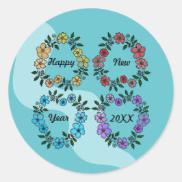 PEGATINA REDONDA FELIZ AÑO NUEVO 20XX PERSONALIZADO Y LUMINOSAS DE 