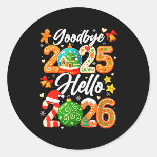 Pegatina Redonda Feliz Año Nuevo Adiós 2025 Hola 2026 Navidad G