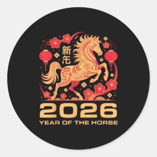 Pegatina Redonda Feliz Año Nuevo-año del Caballo Año Nuevo Chino