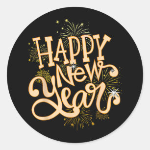Pegatina Redonda Feliz Año Nuevo Año Nuevo Eve Fiesta Mujeres Hombr