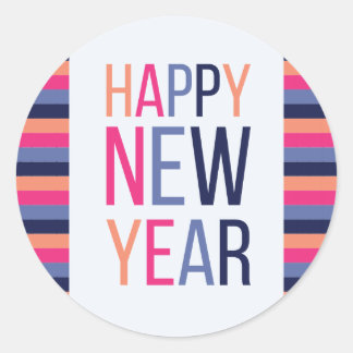 Pegatina Redonda Feliz Año Nuevo Brillante