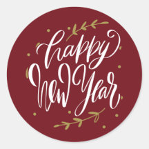 Feliz Año Nuevo Caligrafía Moderna Corona de Burgu