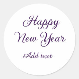 Pegatina Redonda Feliz año nuevo caligrafía púrpura simple minimali