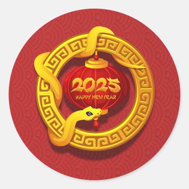 Pegatina Redonda Feliz Año Nuevo Chino 2025 (Anverso)