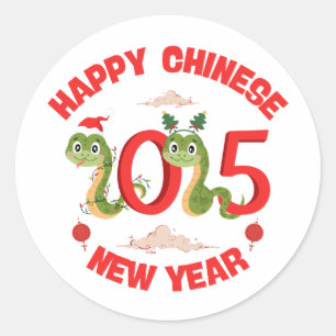 Pegatina Redonda Feliz Año Nuevo Chino 2025 De La Serpiente