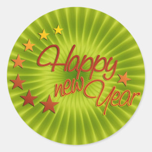 Pegatina Redonda FELIZ AÑO NUEVO con la luz de las estrellas + tu f