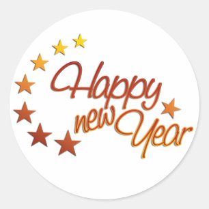 Pegatina Redonda FELIZ AÑO NUEVO con luz estrellada