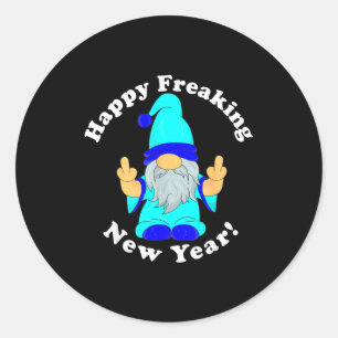 Pegatina Redonda Feliz año nuevo de locos, divertido Mpy Nochevieja