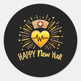 Pegatina Redonda Feliz Año Nuevo Enfermera