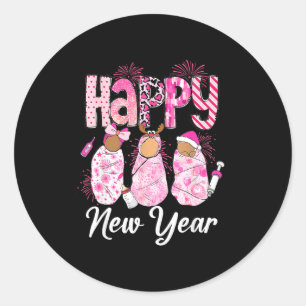 Pegatina Redonda Feliz Año Nuevo Enfermera Labor & Parto L&d