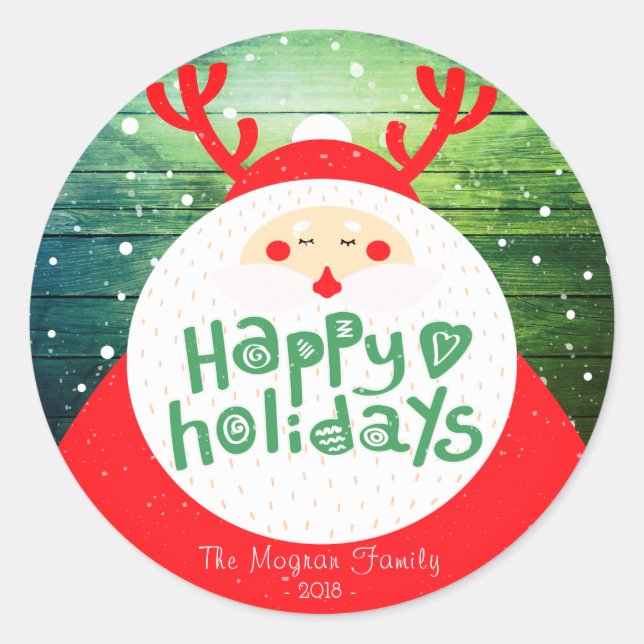 Pegatina Redonda Feliz Año Nuevo Feliz Navidad a Papá Noel (Anverso)
