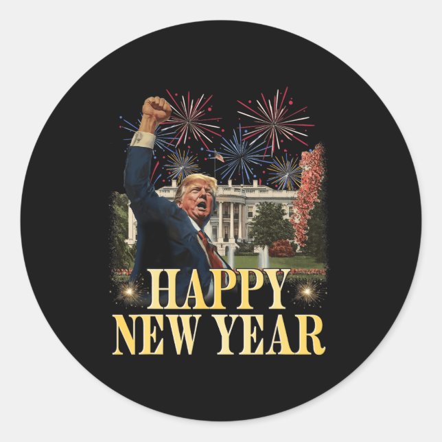 Pegatina Redonda Feliz año nuevo Fiesta 2025 Trump 2024 (Anverso)