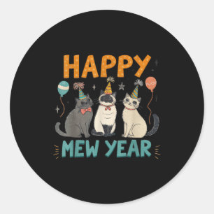 Pegatina Redonda Feliz año nuevo gato fiesta