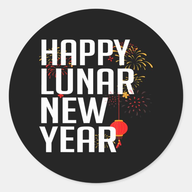Pegatina Redonda Feliz Año Nuevo Lunar (Anverso)