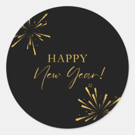 Pegatina Redonda Feliz Año Nuevo minimalista fuegos artificiales ne