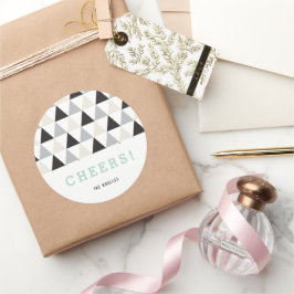 Pegatina Redonda Feliz Año Nuevo Mod Geométrico Neutral Vacaciones