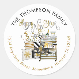 Pegatina Redonda Feliz Año Nuevo Oro Negro Nombre de la devolución