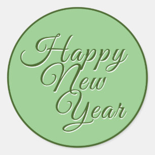 Pegatina Redonda Feliz Año Nuevo Verde