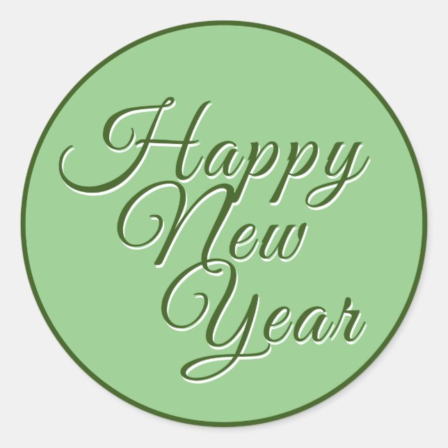 Pegatina Redonda Feliz Año Nuevo Verde (Anverso)