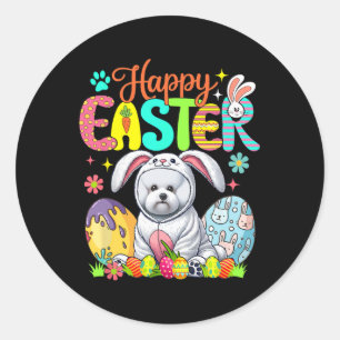 Pegatina Redonda Feliz Año Pascua Bichon Frise Cosplay Bunny Chocol