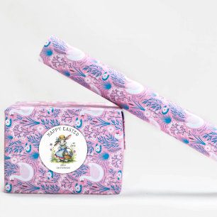 Pegatina Redonda Feliz Año Pascua Vintage Bunny and Eggs