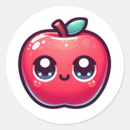 Pegatina Redonda Feliz Apple Rojo al estilo Kawaii