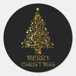 Pegatina Redonda Feliz Árbol de Navidad Estrellas Moda brillante de