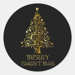 Pegatina Redonda Feliz Árbol de Navidad Estrellas Moda brillante de
