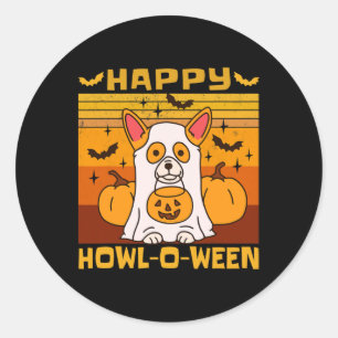 Pegatina Redonda Feliz baile Howl-o-ween Corgi Halloween