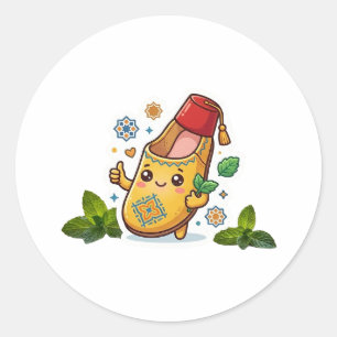 Pegatina Redonda Feliz Balgha marroquí Kawaii - Tradicional Amarill