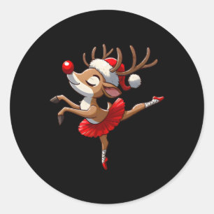 Pegatina Redonda Feliz ballet navideño reno bailando ballet té