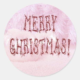 Pegatina Redonda Feliz bauble de Navidad y tipografía de estrellas