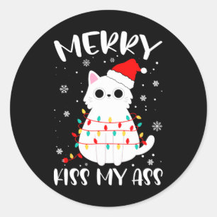 Pegatina Redonda Feliz beso mi tema de Navidad regalos para amantes