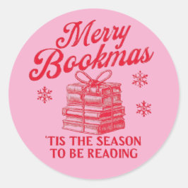 Pegatina Redonda Feliz Bookmas, es la temporada para leer