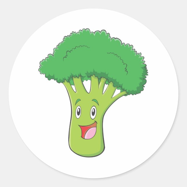 Pegatina Redonda Feliz Broccoli Vegetable Sonriendo (Anverso)